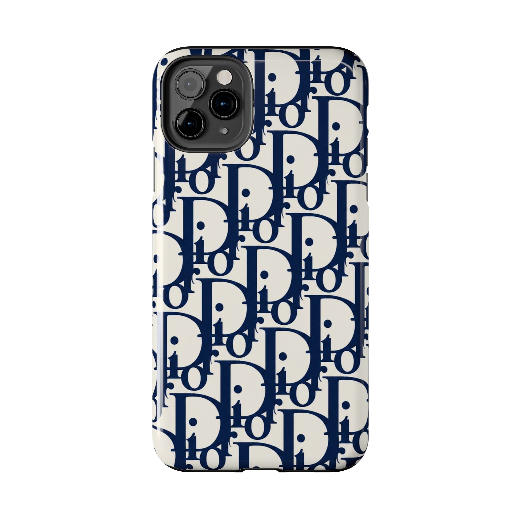 Designer Monogram Tough Phone Case — Navy Repeating 'D' Pattern