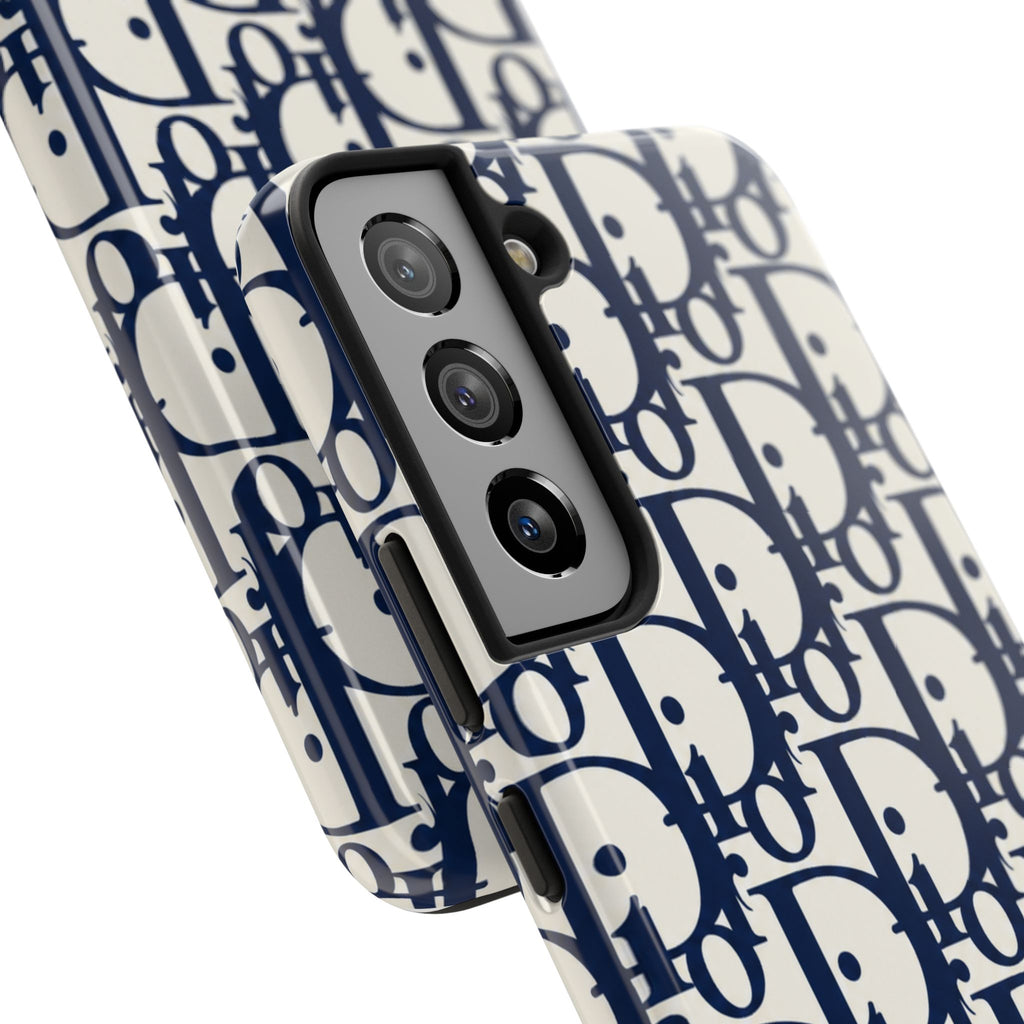 Designer Monogram Tough Phone Case — Navy Repeating 'D' Pattern