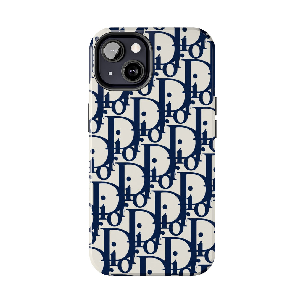 Designer Monogram Tough Phone Case — Navy Repeating 'D' Pattern