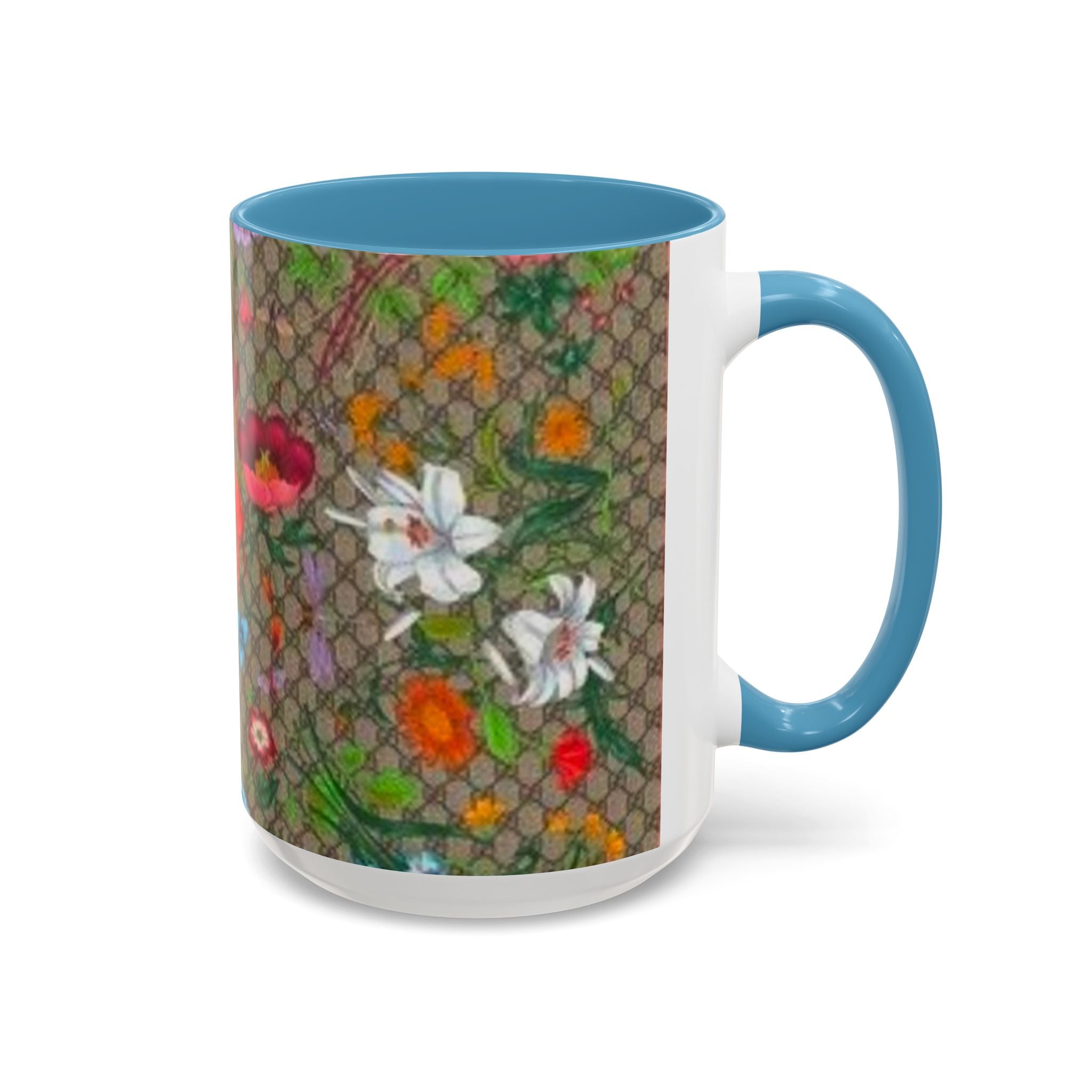 Floral Pattern Coffee Mug — Vintage Garden Accent 11/15oz - Italian Luxury Fashion Designer Scarf Pattern