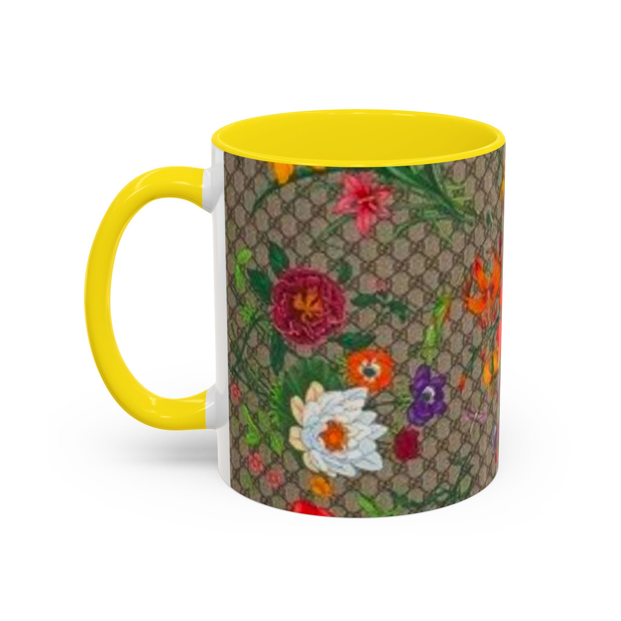 Floral Pattern Coffee Mug — Vintage Garden Accent 11/15oz - Italian Luxury Fashion Designer Scarf Pattern
