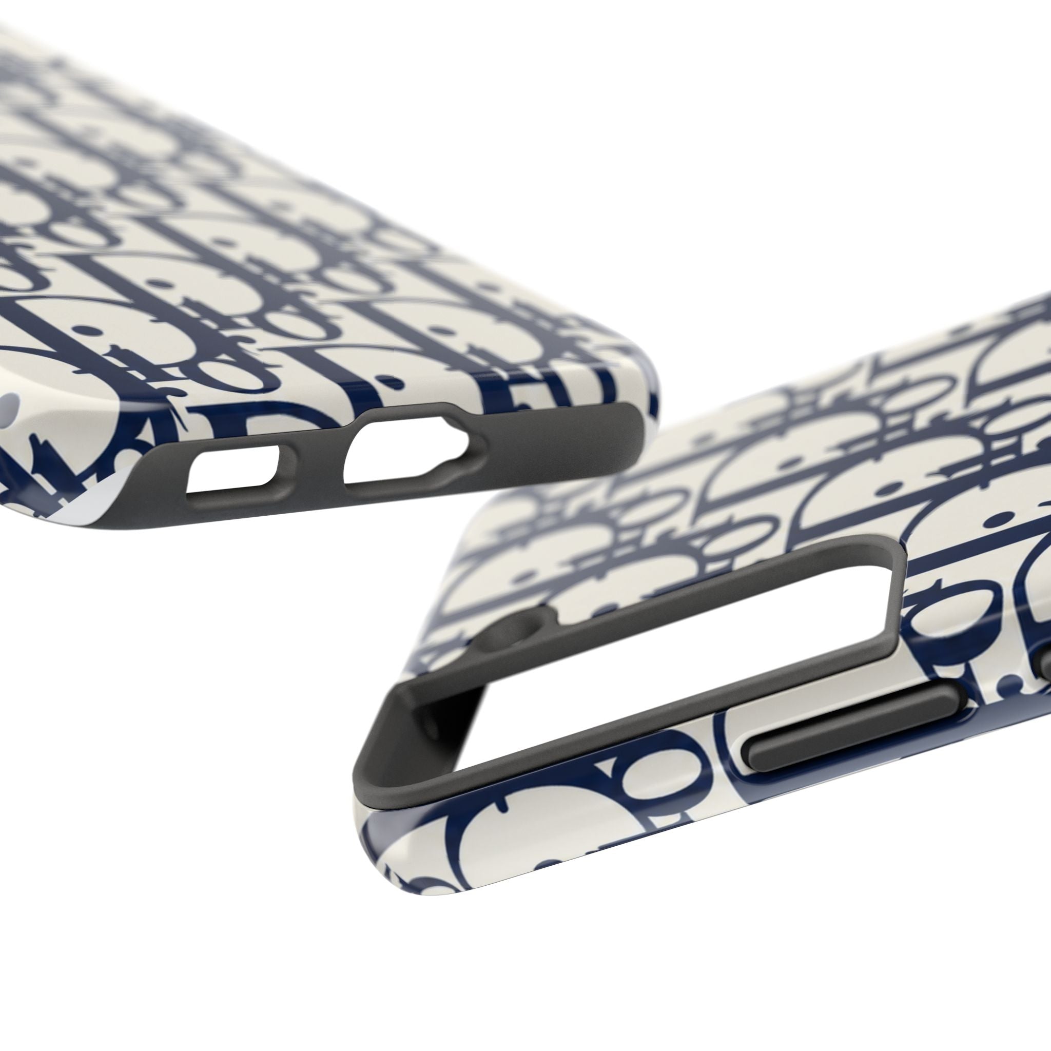 Designer Monogram Tough Phone Case — Navy Repeating 'D' Pattern