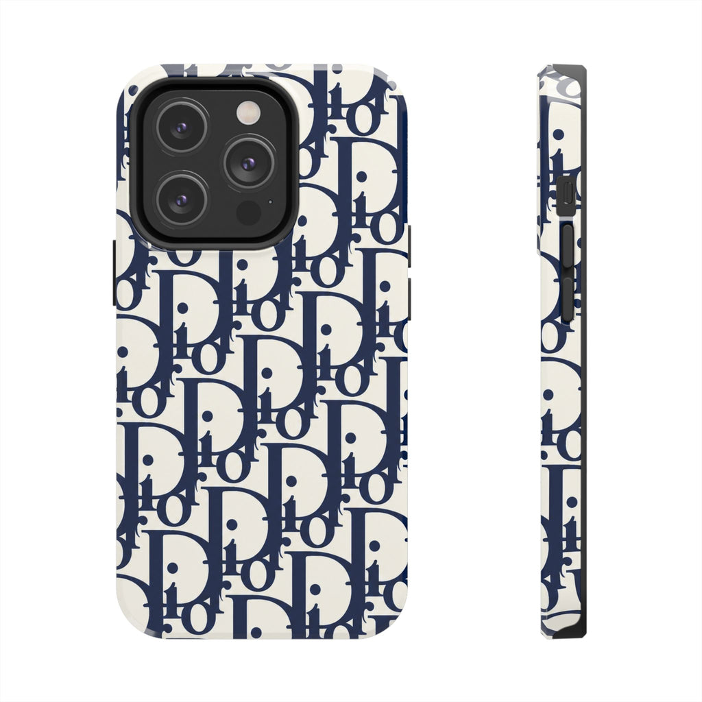 Designer Monogram Tough Phone Case — Navy Repeating 'D' Pattern