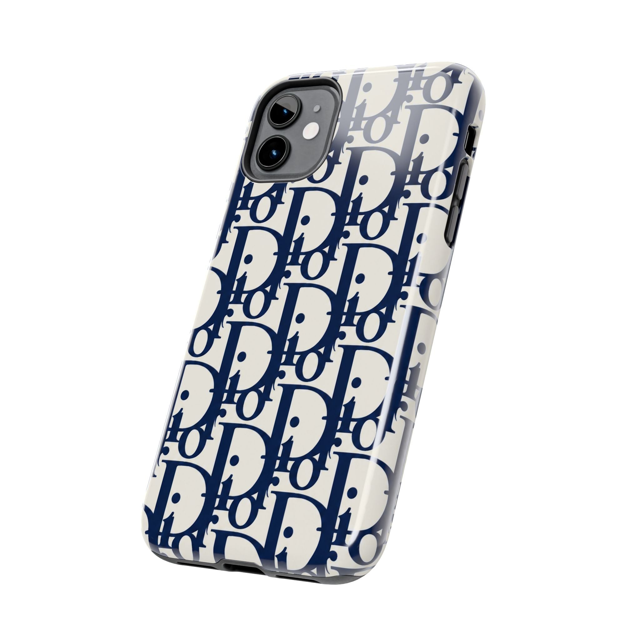 Designer Monogram Tough Phone Case — Navy Repeating 'D' Pattern