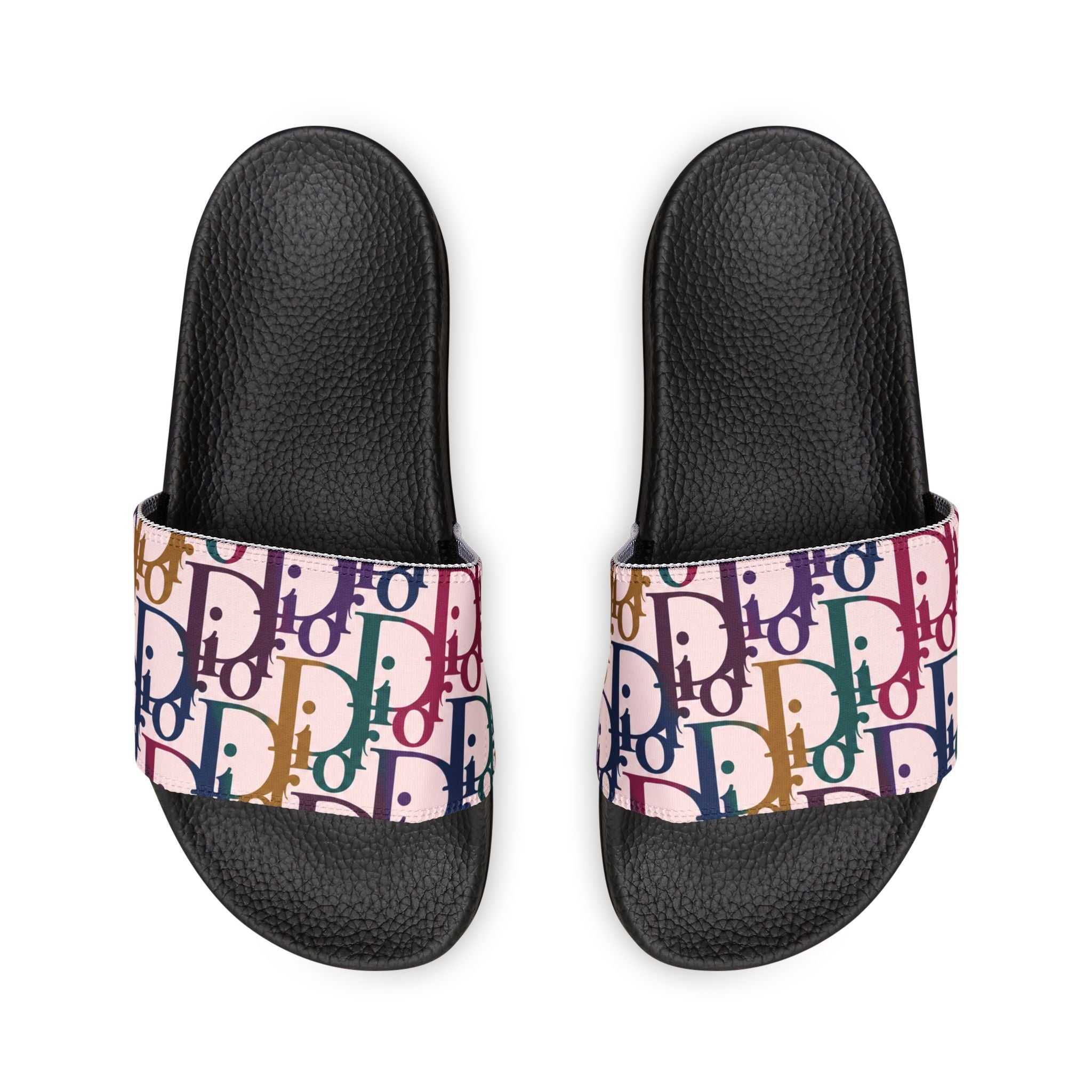 Slide Sandals — Colorful Retro Dior Inspired Pattern Removable-Strap Slides