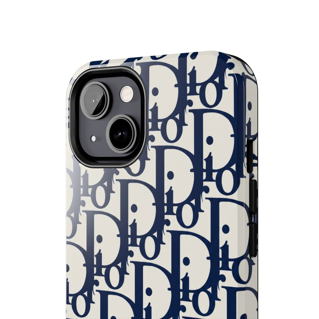 Designer Monogram Tough Phone Case — Navy Repeating 'D' Pattern