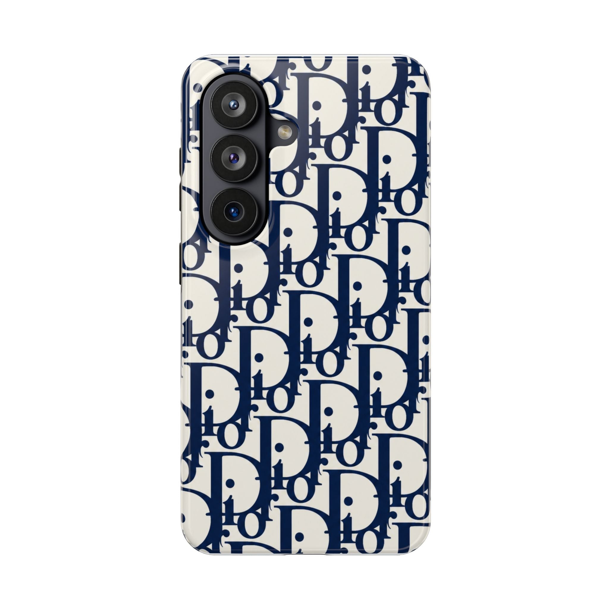 Designer Monogram Tough Phone Case — Navy Repeating 'D' Pattern