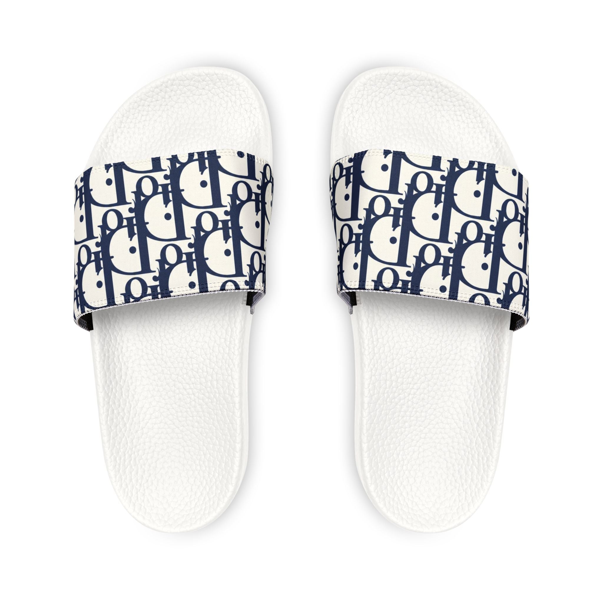 Slide Sandals — Navy Monogram Removable-Strap Slides