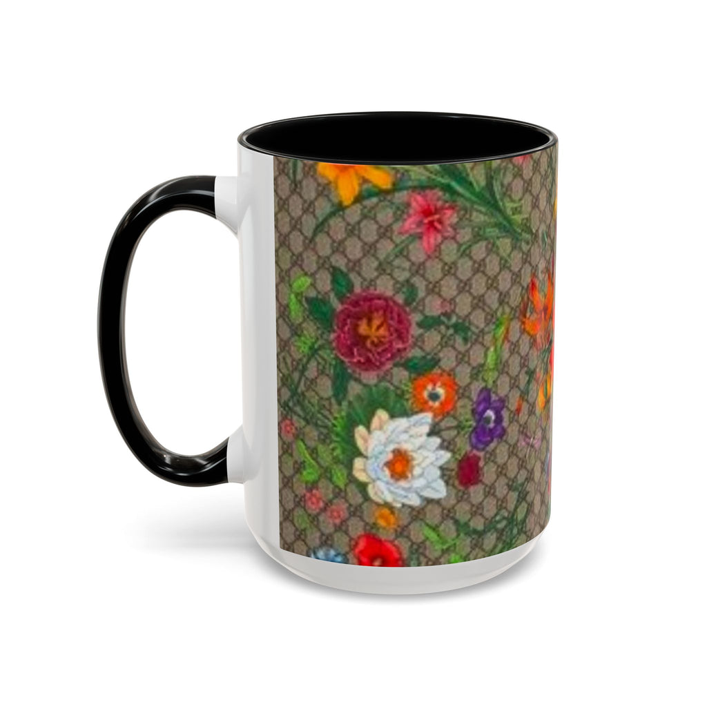 Floral Pattern Coffee Mug — Vintage Garden Accent 11/15oz - Italian Luxury Fashion Designer Scarf Pattern