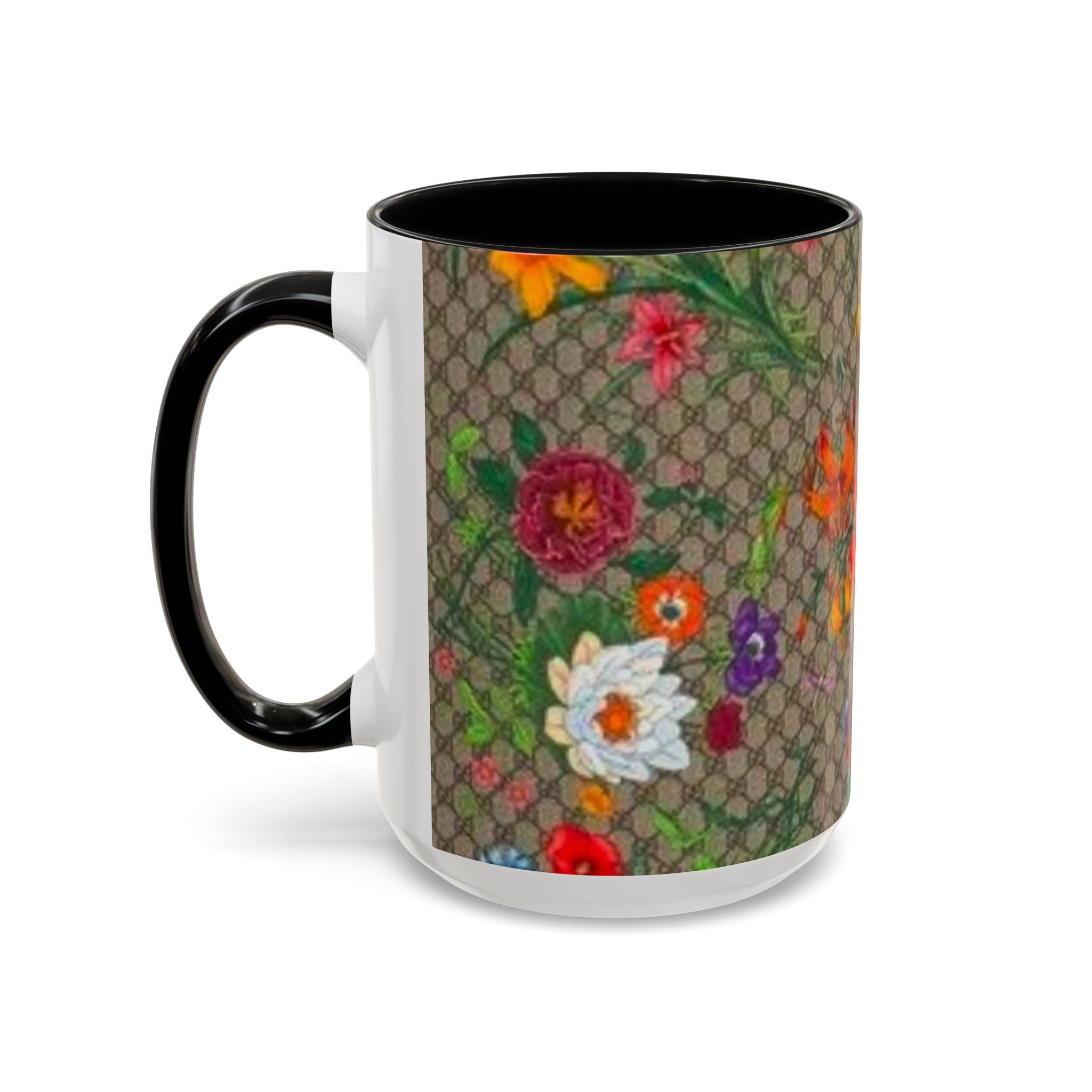 Floral Pattern Coffee Mug — Vintage Garden Accent 11/15oz - Italian Luxury Fashion Designer Scarf Pattern