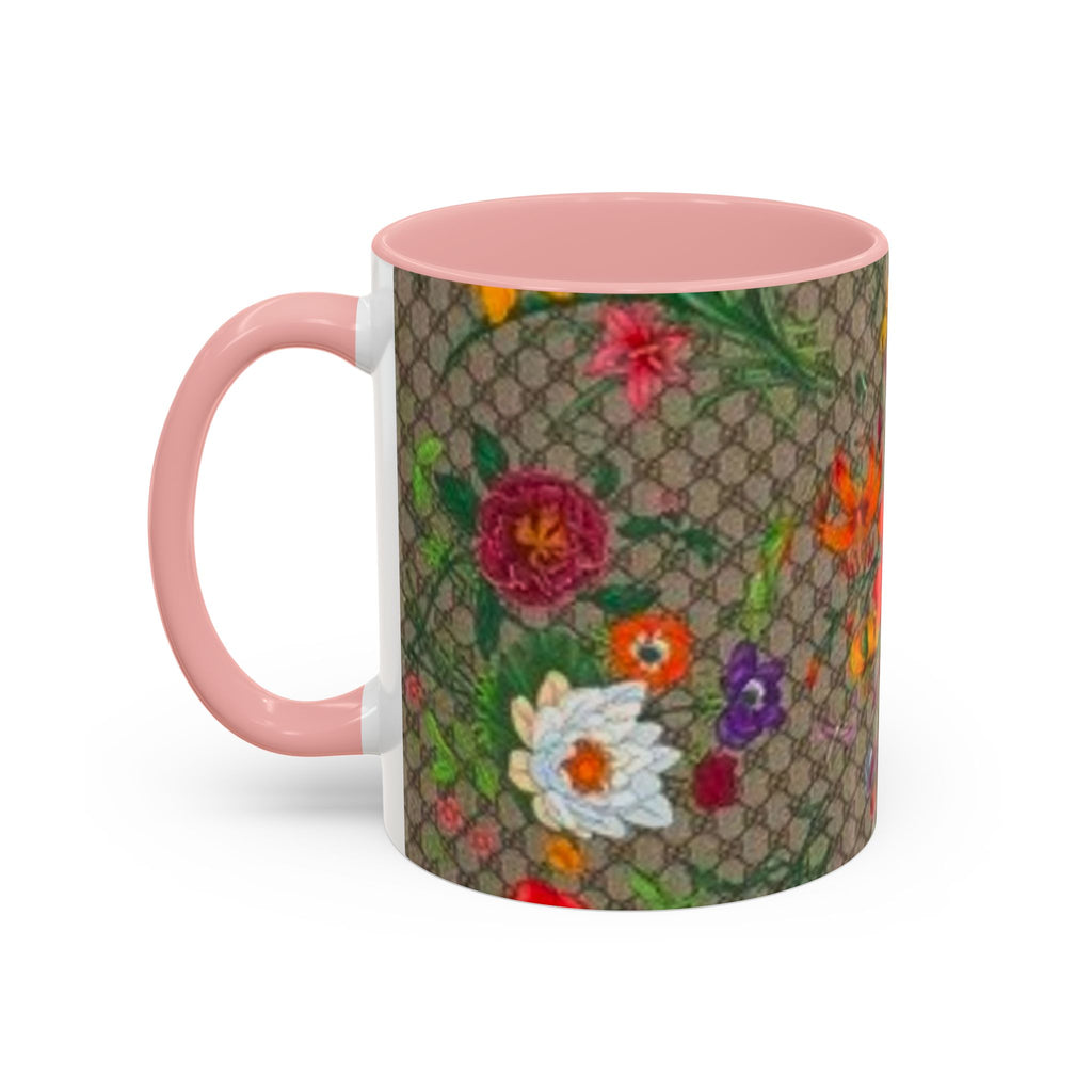 Floral Pattern Coffee Mug — Vintage Garden Accent 11/15oz - Italian Luxury Fashion Designer Scarf Pattern