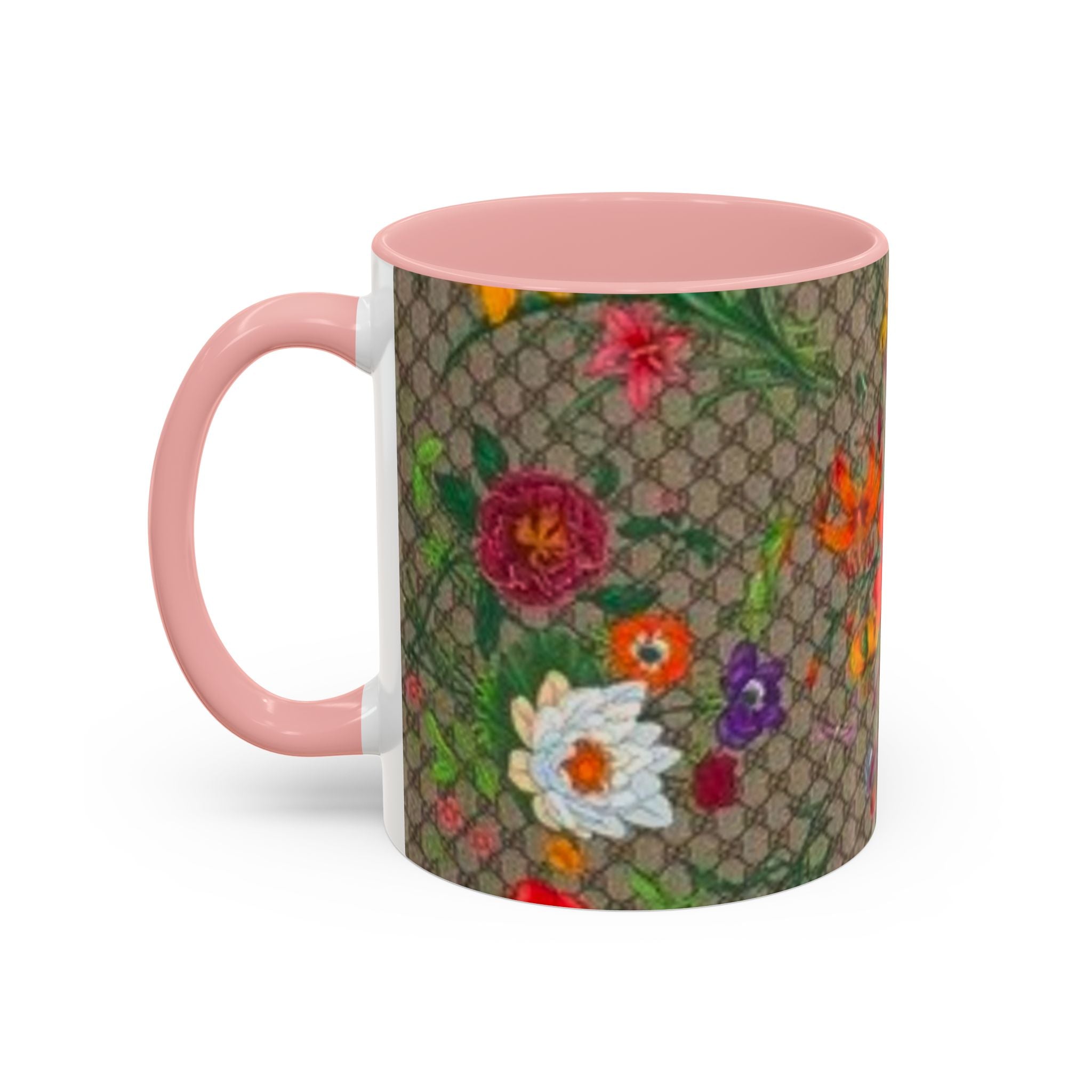 Floral Pattern Coffee Mug — Vintage Garden Accent 11/15oz - Italian Luxury Fashion Designer Scarf Pattern