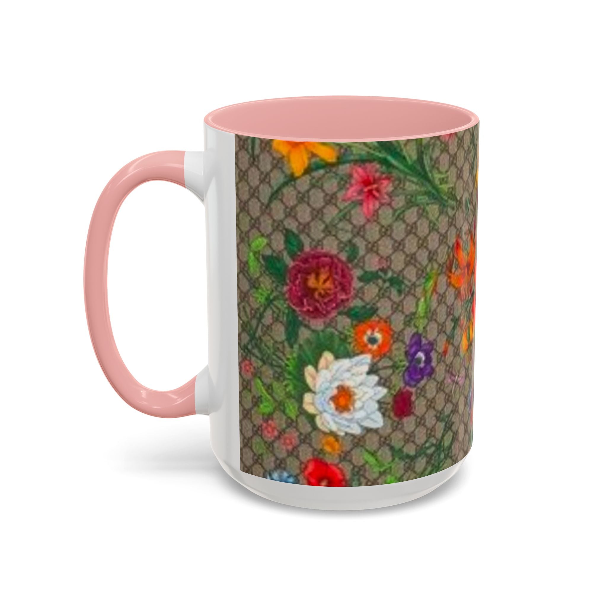 Floral Pattern Coffee Mug — Vintage Garden Accent 11/15oz - Italian Luxury Fashion Designer Scarf Pattern