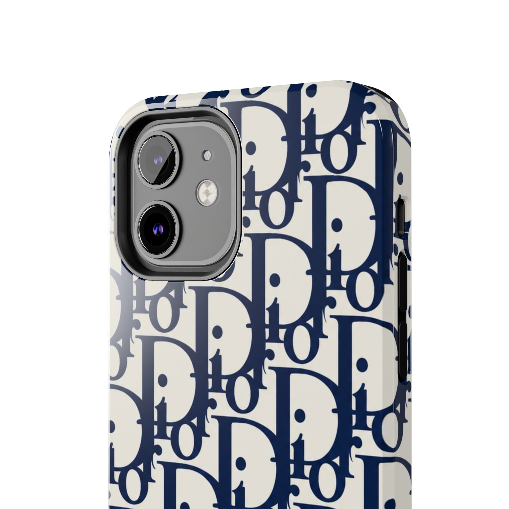 Designer Monogram Tough Phone Case — Navy Repeating 'D' Pattern