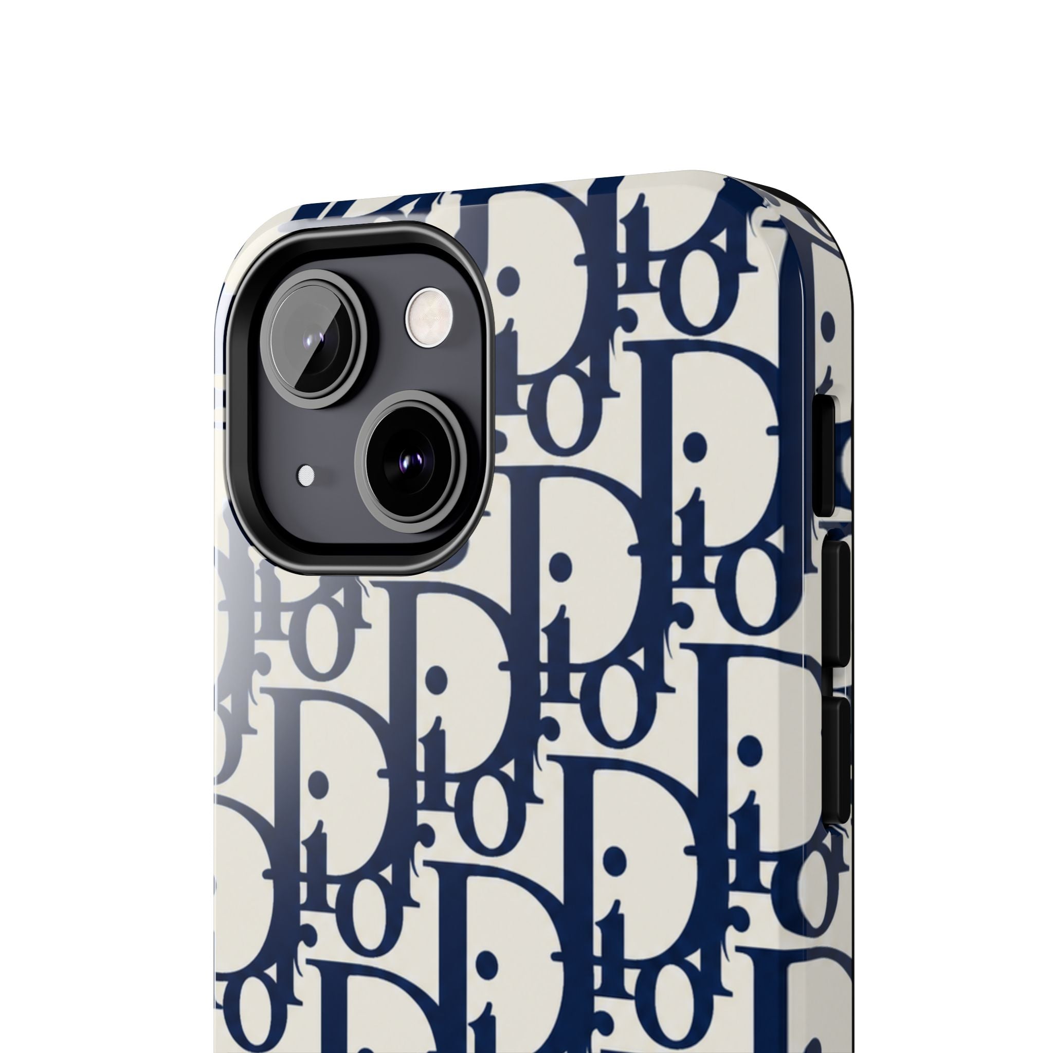 Designer Monogram Tough Phone Case — Navy Repeating 'D' Pattern