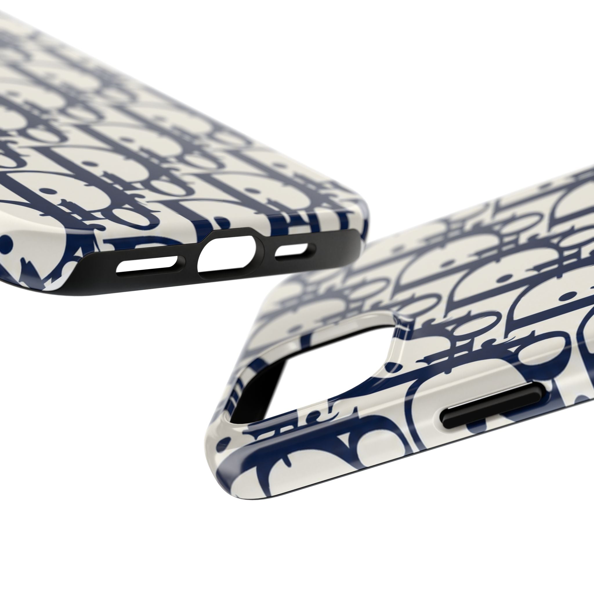Designer Monogram Tough Phone Case — Navy Repeating 'D' Pattern