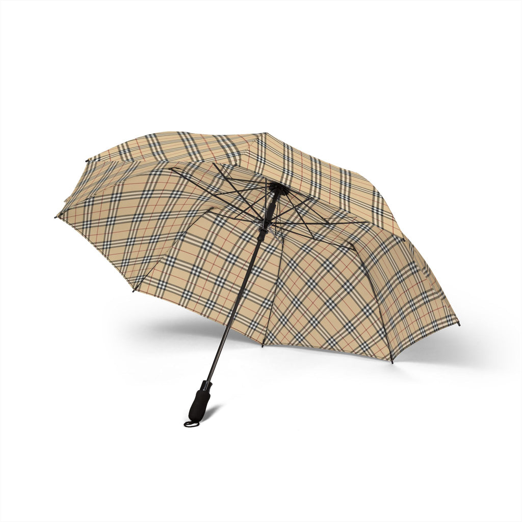 Iconic British Designer Plaid Compact Plaid Foldable Umbrella — Semi-Automatic Travel Rain Parasol Nova Check