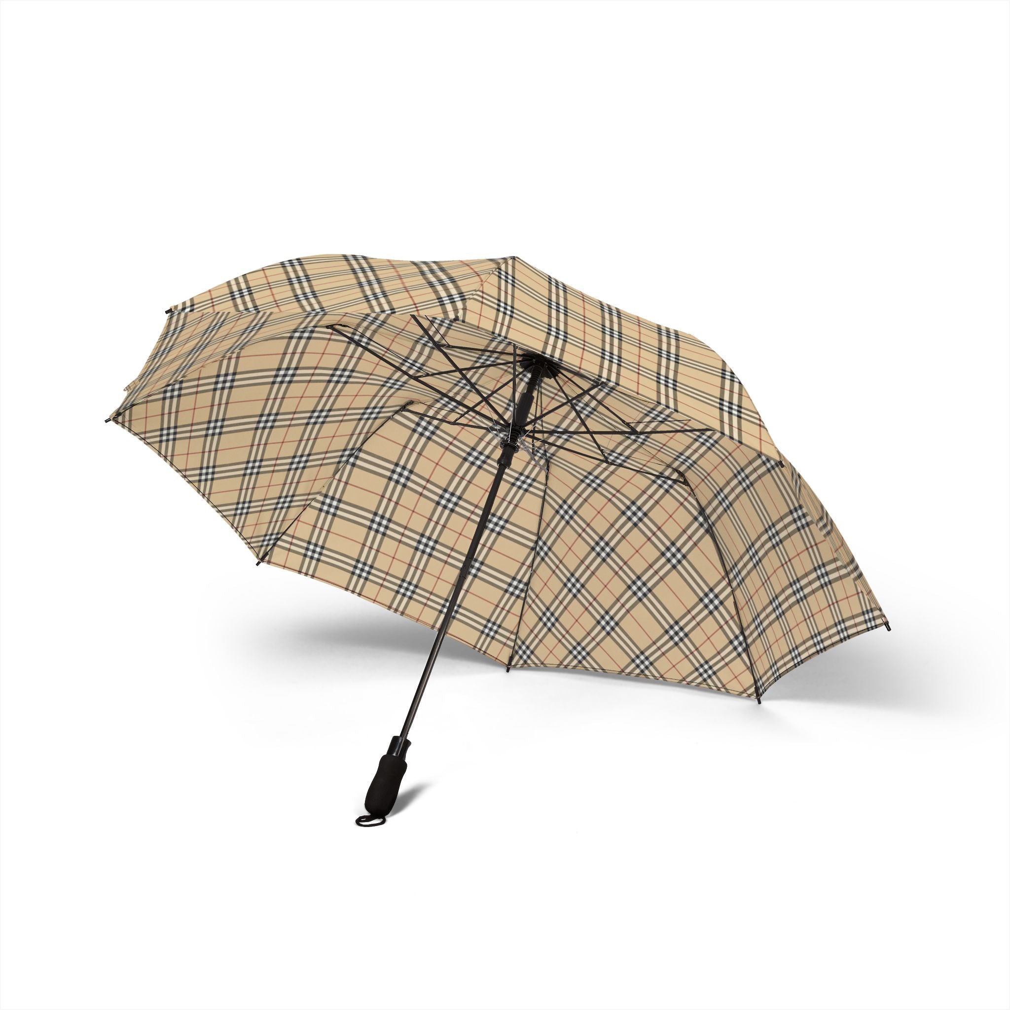 Iconic British Designer Plaid Compact Plaid Foldable Umbrella — Semi-Automatic Travel Rain Parasol Nova Check