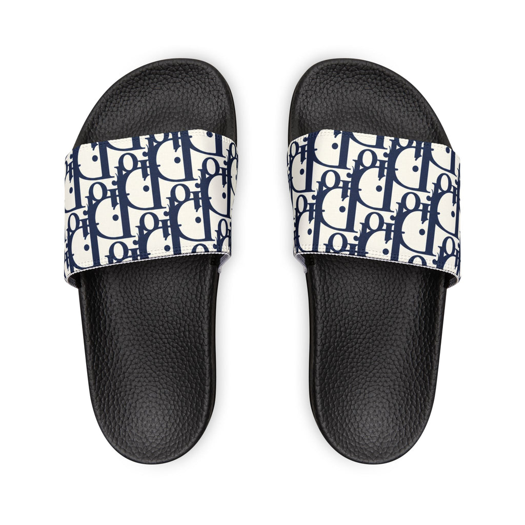 Slide Sandals — Navy Monogram Removable-Strap Slides