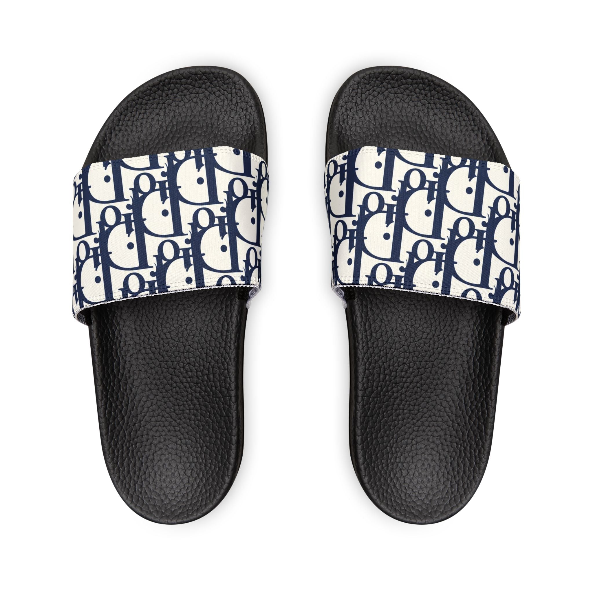 Slide Sandals — Navy Monogram Removable-Strap Slides