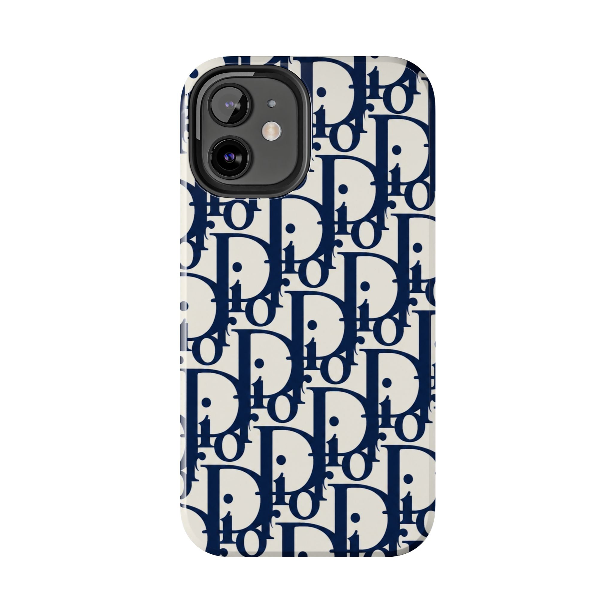 Designer Monogram Tough Phone Case — Navy Repeating 'D' Pattern