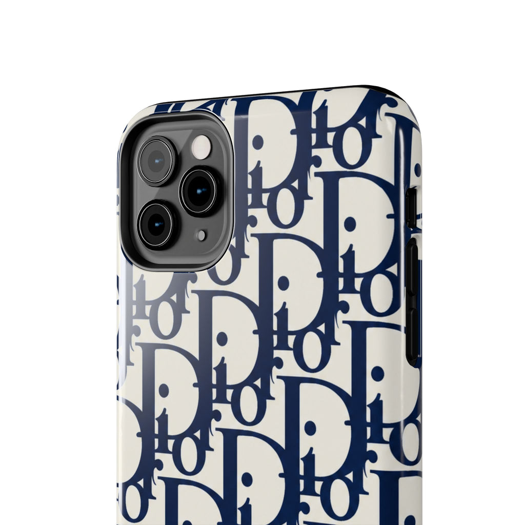 Designer Monogram Tough Phone Case — Navy Repeating 'D' Pattern