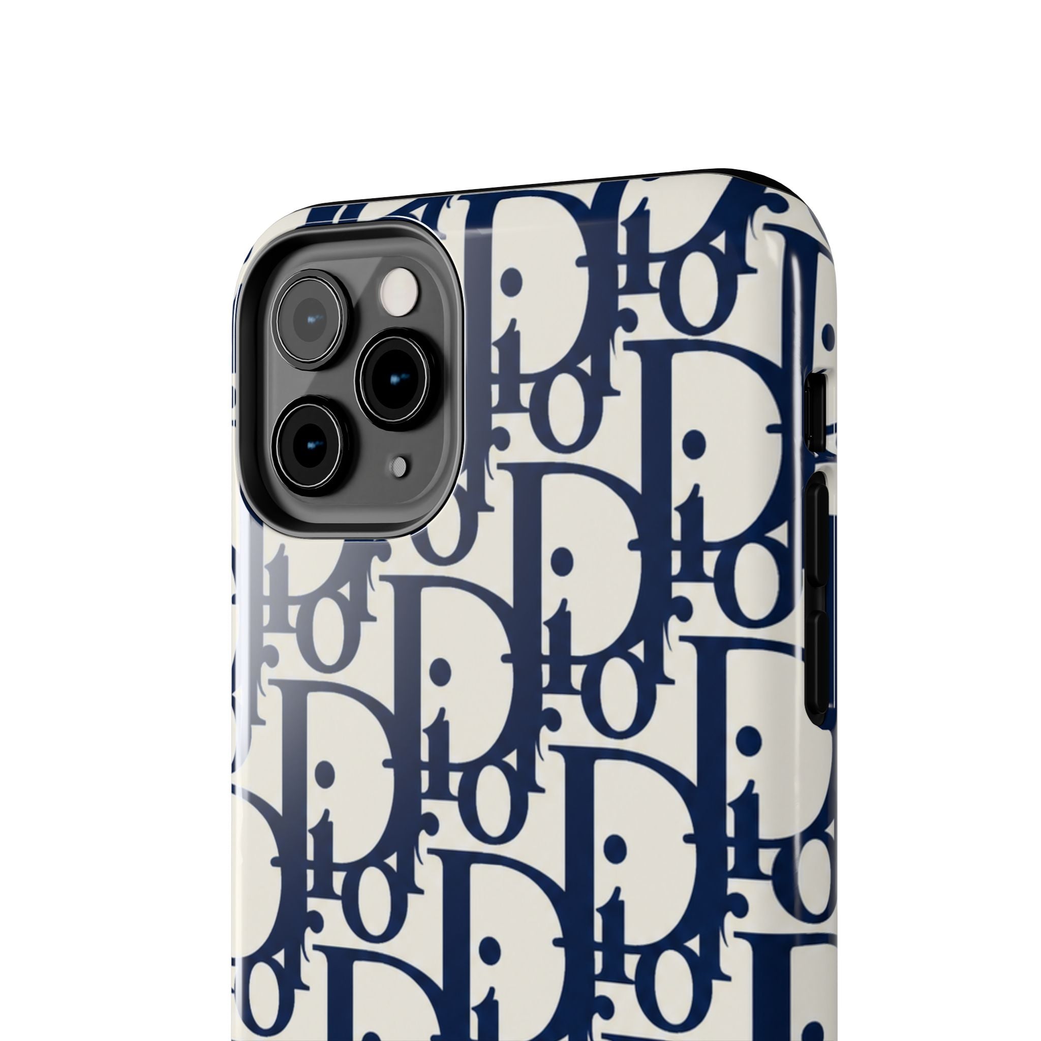 Designer Monogram Tough Phone Case — Navy Repeating 'D' Pattern