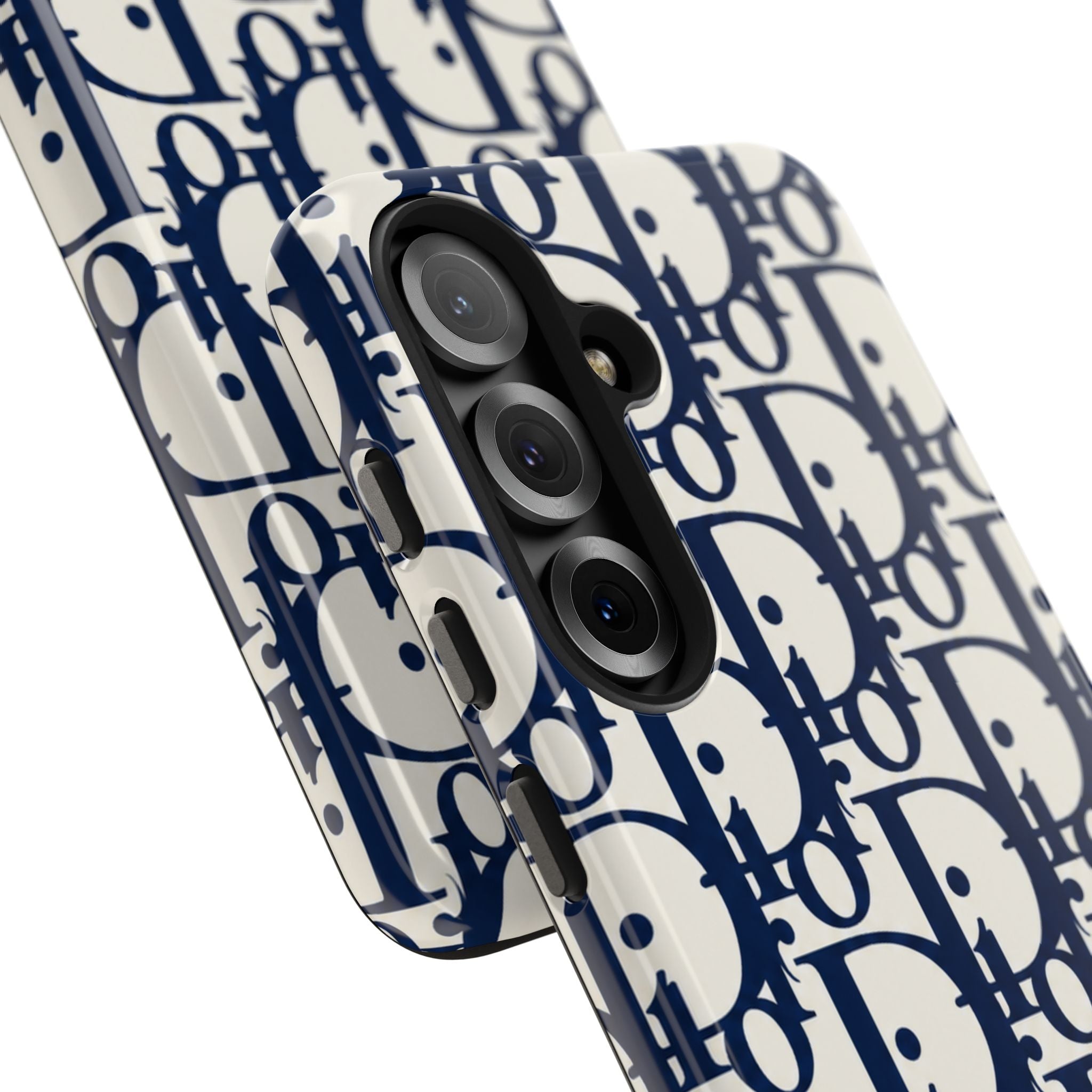 Designer Monogram Tough Phone Case — Navy Repeating 'D' Pattern