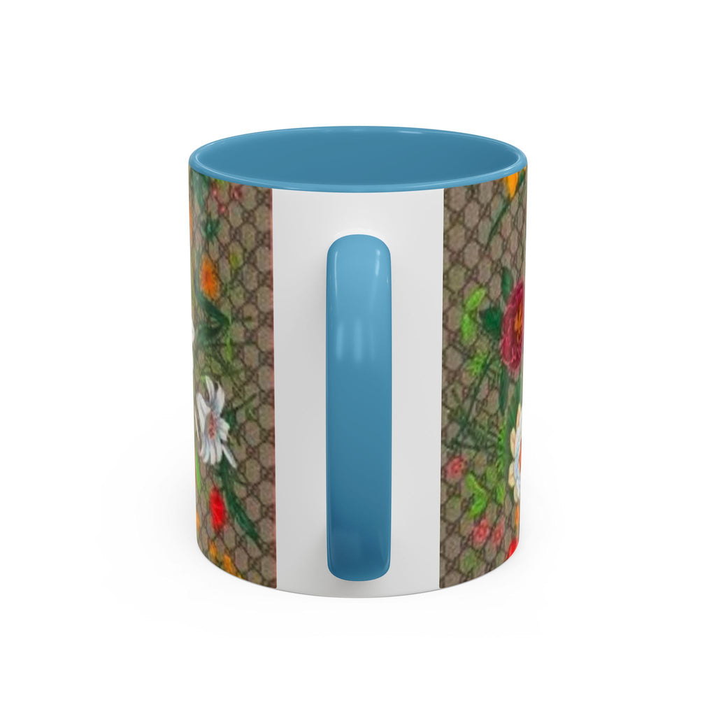Floral Pattern Coffee Mug — Vintage Garden Accent 11/15oz - Italian Luxury Fashion Designer Scarf Pattern