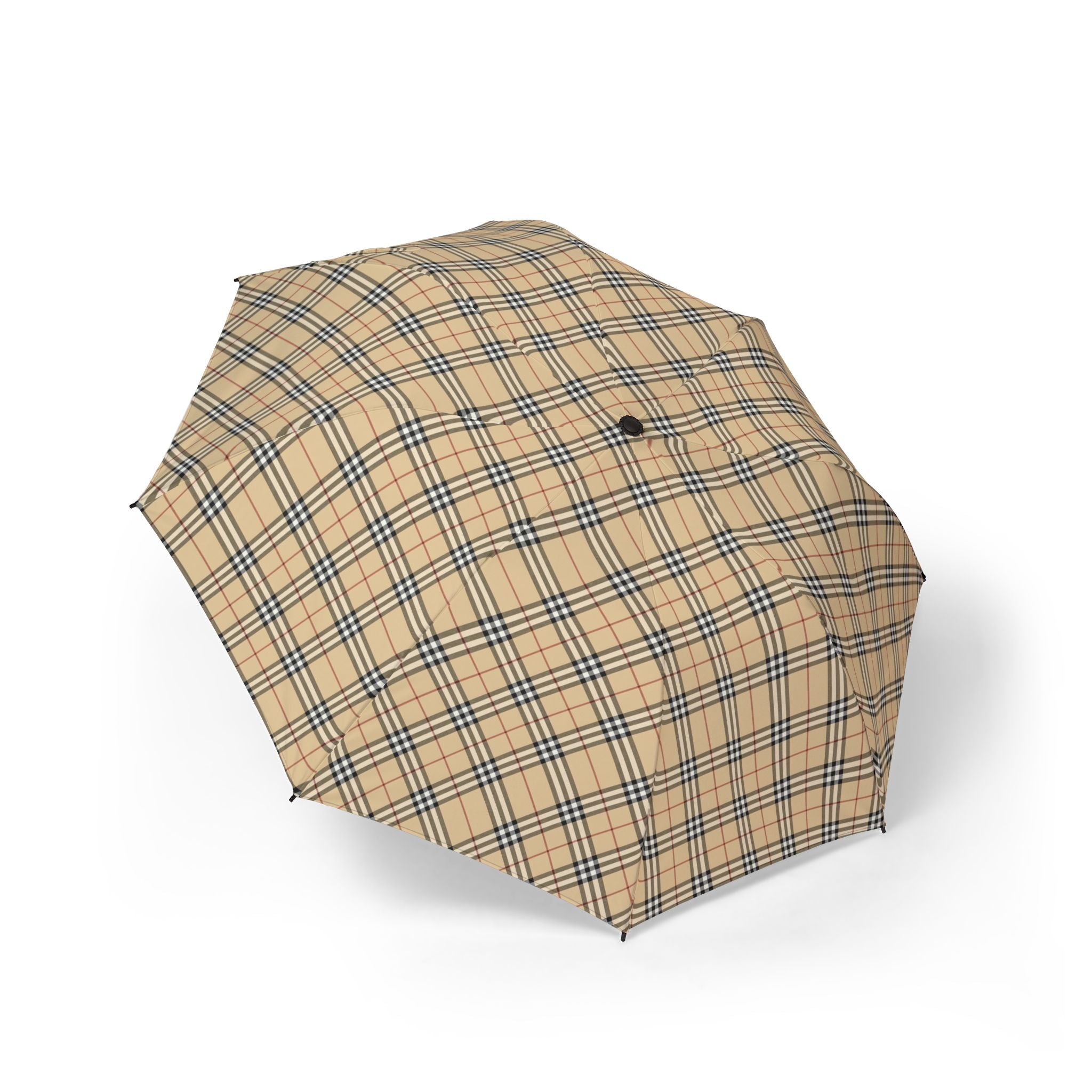 Iconic British Designer Plaid Compact Plaid Foldable Umbrella — Semi-Automatic Travel Rain Parasol Nova Check