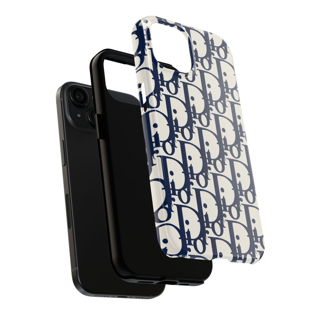 Designer Monogram Tough Phone Case — Navy Repeating 'D' Pattern