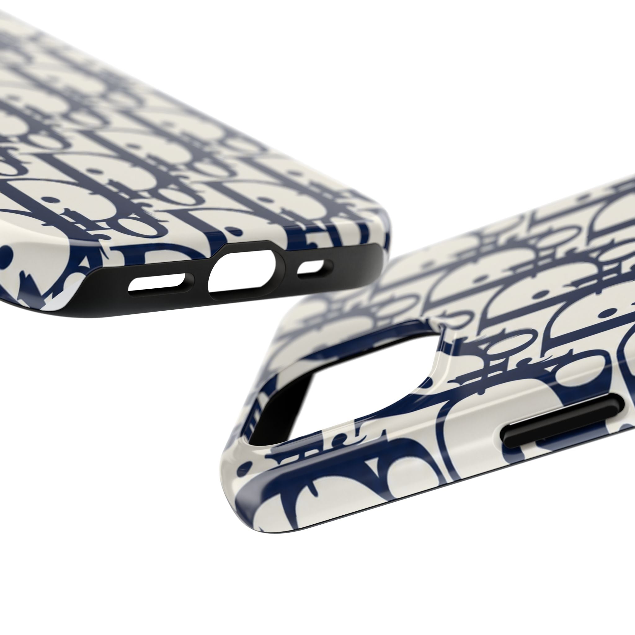 Designer Monogram Tough Phone Case — Navy Repeating 'D' Pattern