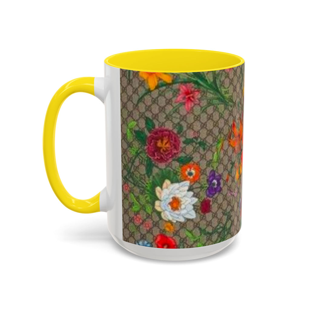 Floral Pattern Coffee Mug — Vintage Garden Accent 11/15oz - Italian Luxury Fashion Designer Scarf Pattern