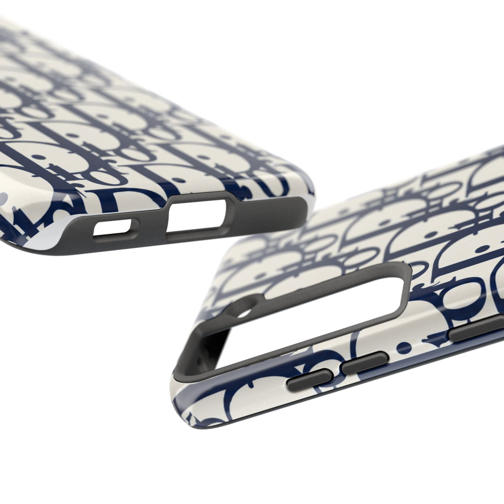 Designer Monogram Tough Phone Case — Navy Repeating 'D' Pattern