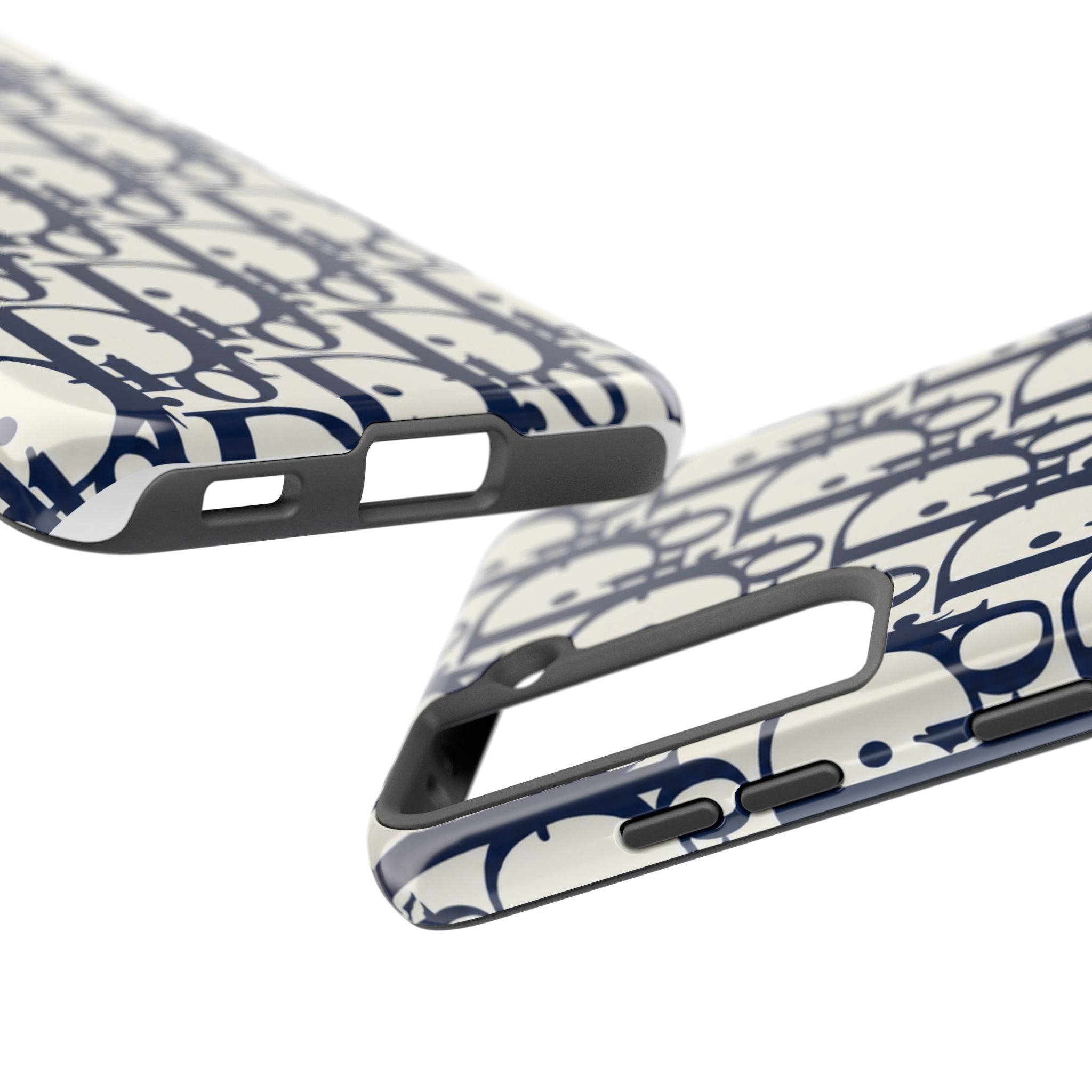 Designer Monogram Tough Phone Case — Navy Repeating 'D' Pattern