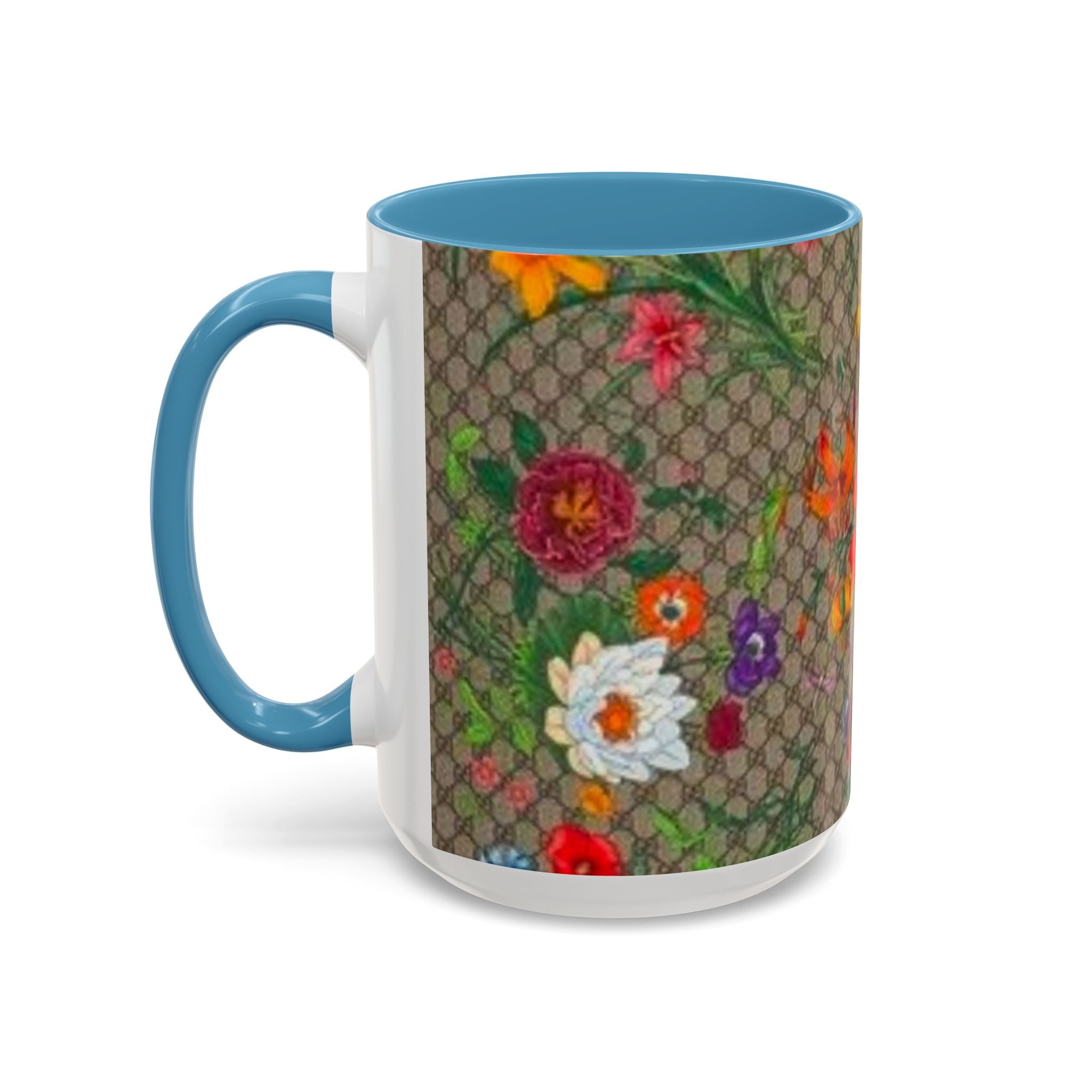 Floral Pattern Coffee Mug — Vintage Garden Accent 11/15oz - Italian Luxury Fashion Designer Scarf Pattern