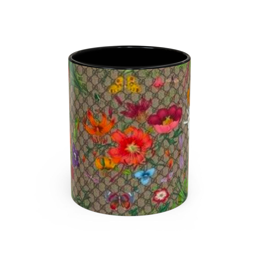 Floral Pattern Coffee Mug — Vintage Garden Accent 11/15oz - Italian Luxury Fashion Designer Scarf Pattern
