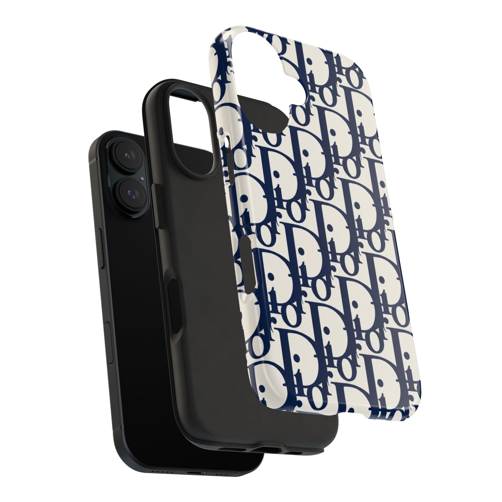 Designer Monogram Tough Phone Case — Navy Repeating 'D' Pattern