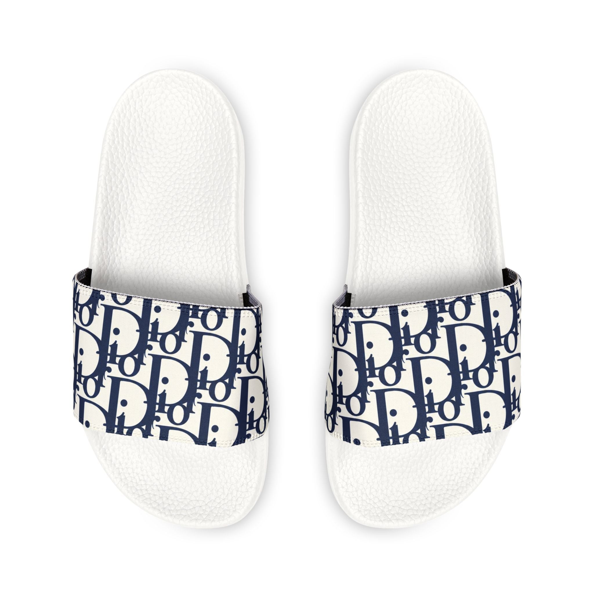 Slide Sandals — Navy Monogram Removable-Strap Slides