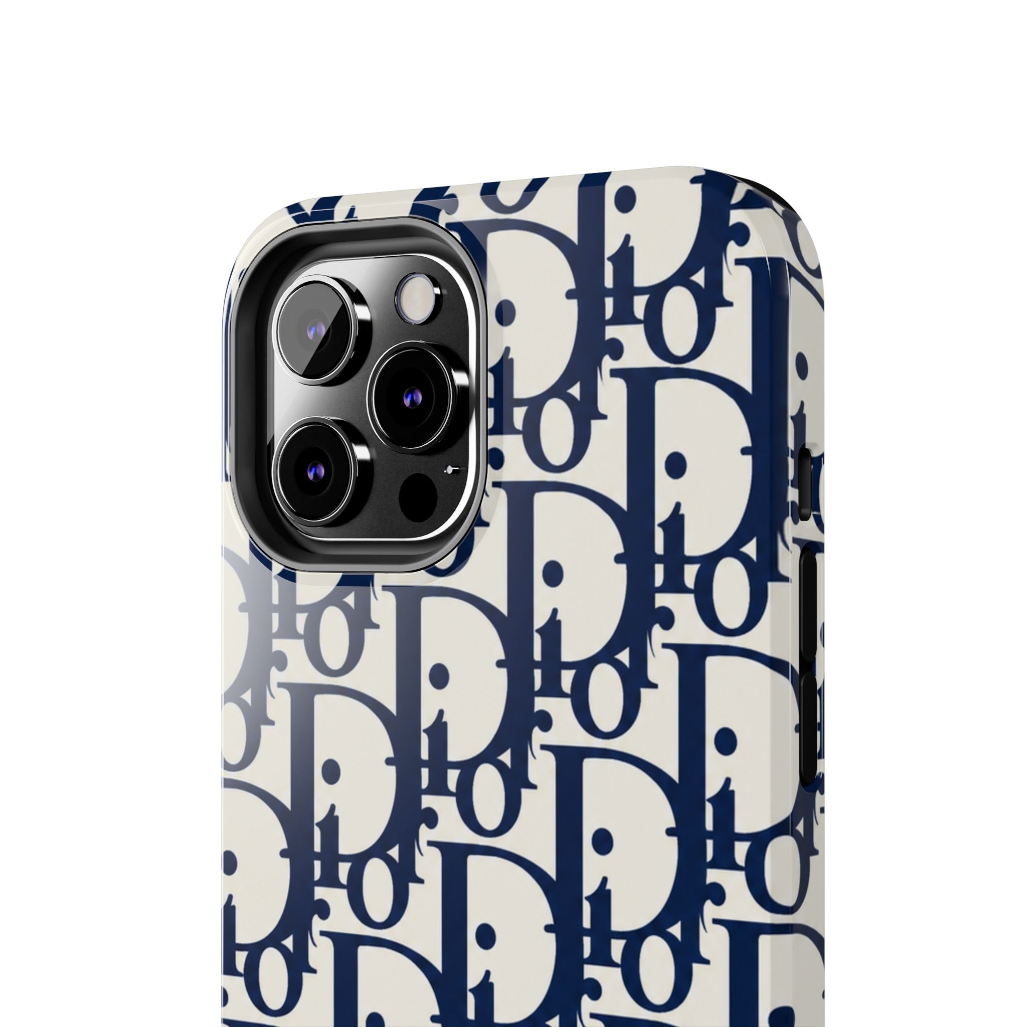 Designer Monogram Tough Phone Case — Navy Repeating 'D' Pattern