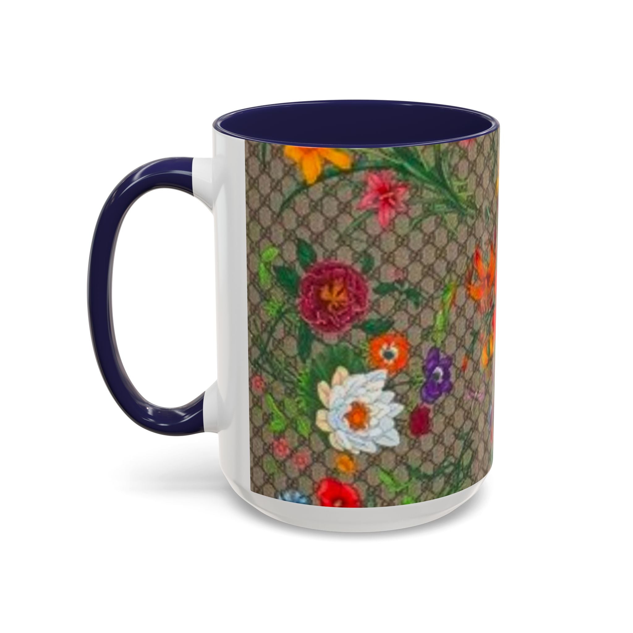 Floral Pattern Coffee Mug — Vintage Garden Accent 11/15oz - Italian Luxury Fashion Designer Scarf Pattern