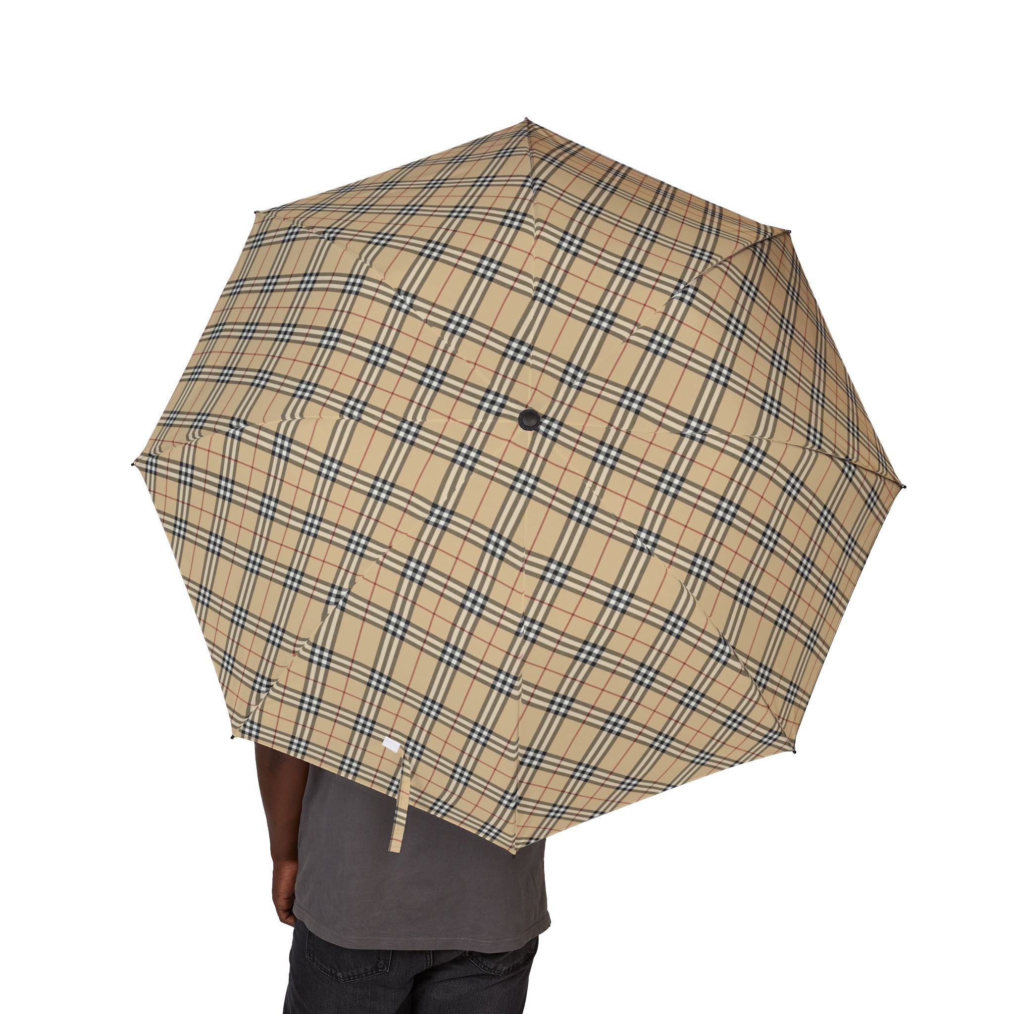 Iconic British Designer Plaid Compact Plaid Foldable Umbrella — Semi-Automatic Travel Rain Parasol Nova Check