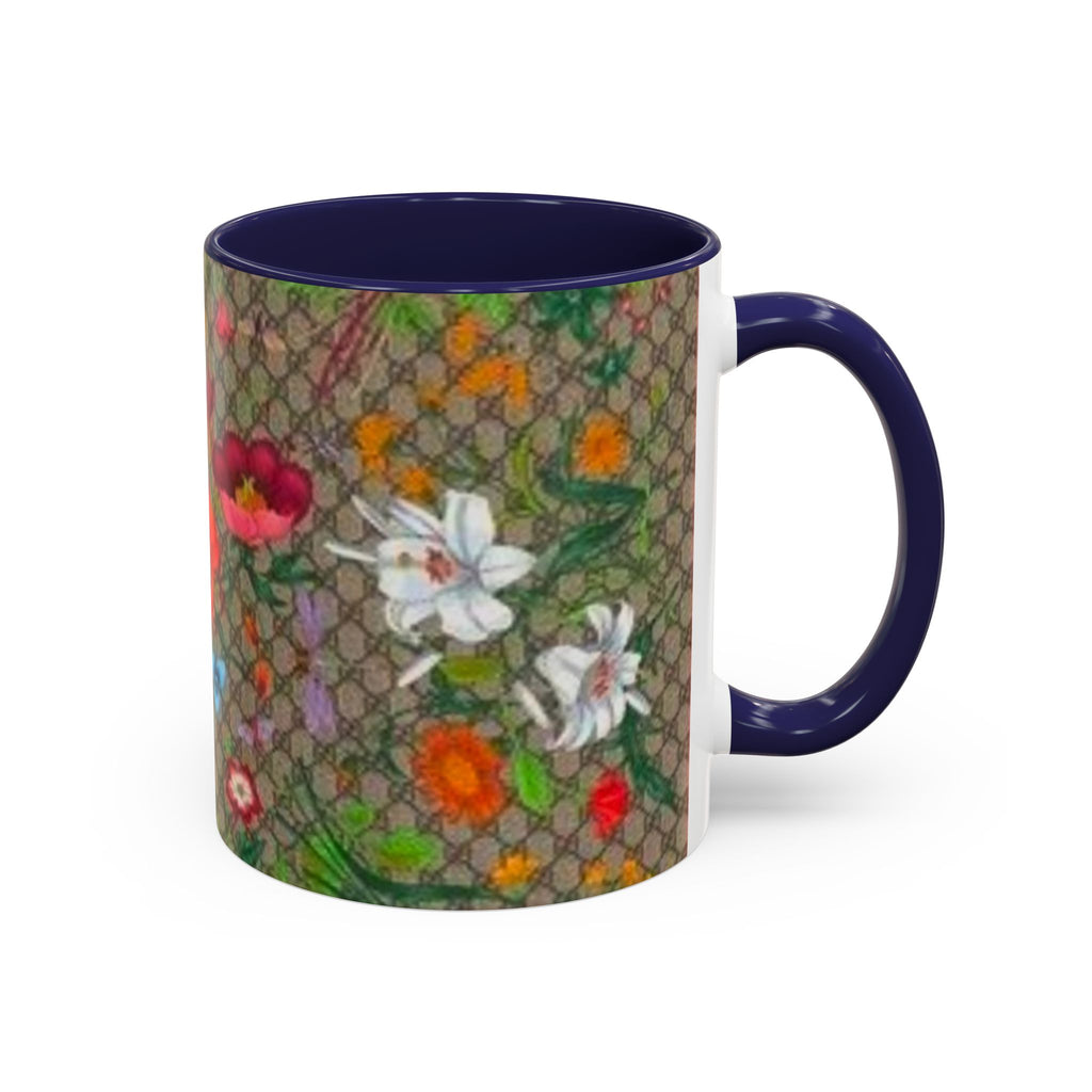 Floral Pattern Coffee Mug — Vintage Garden Accent 11/15oz - Italian Luxury Fashion Designer Scarf Pattern