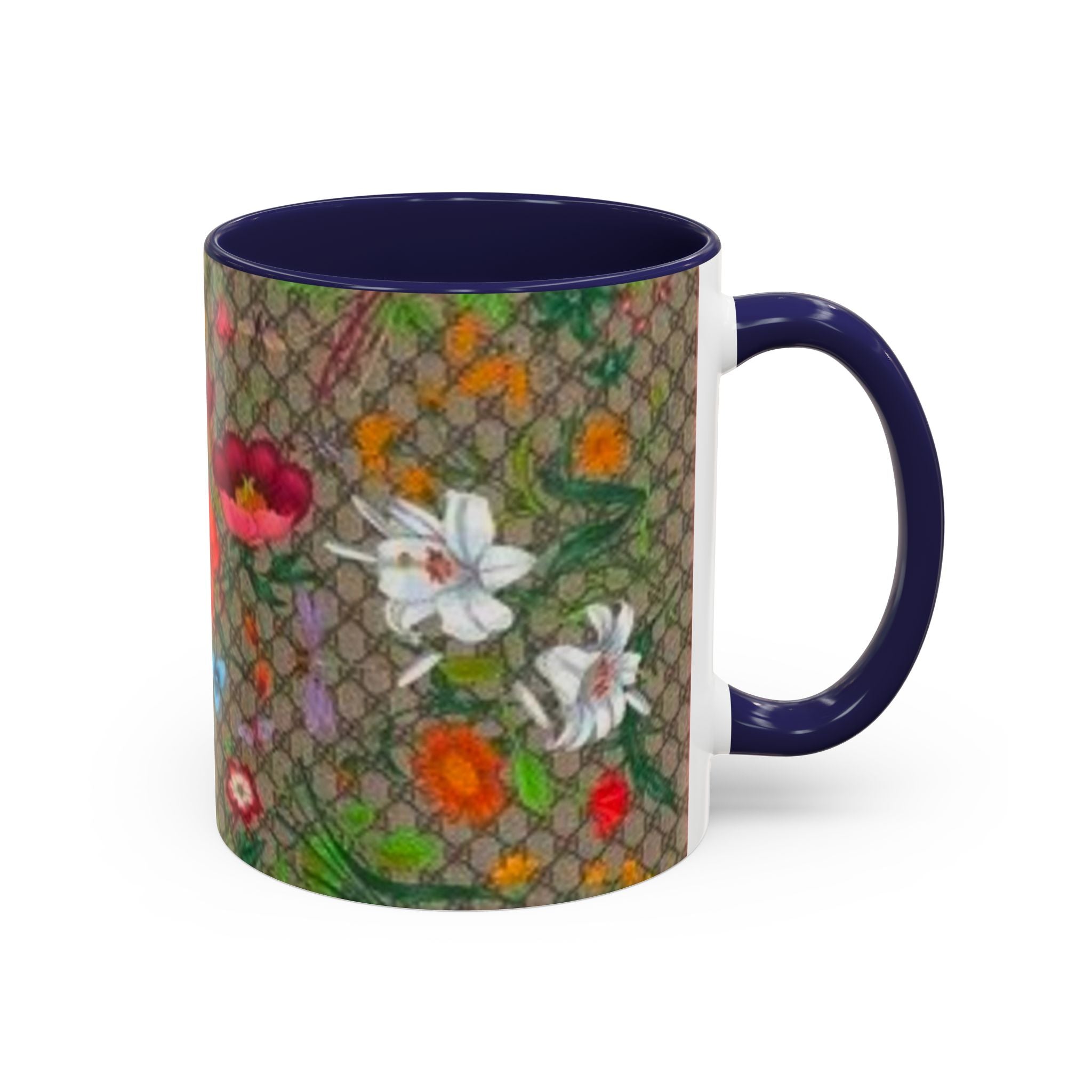 Floral Pattern Coffee Mug — Vintage Garden Accent 11/15oz - Italian Luxury Fashion Designer Scarf Pattern