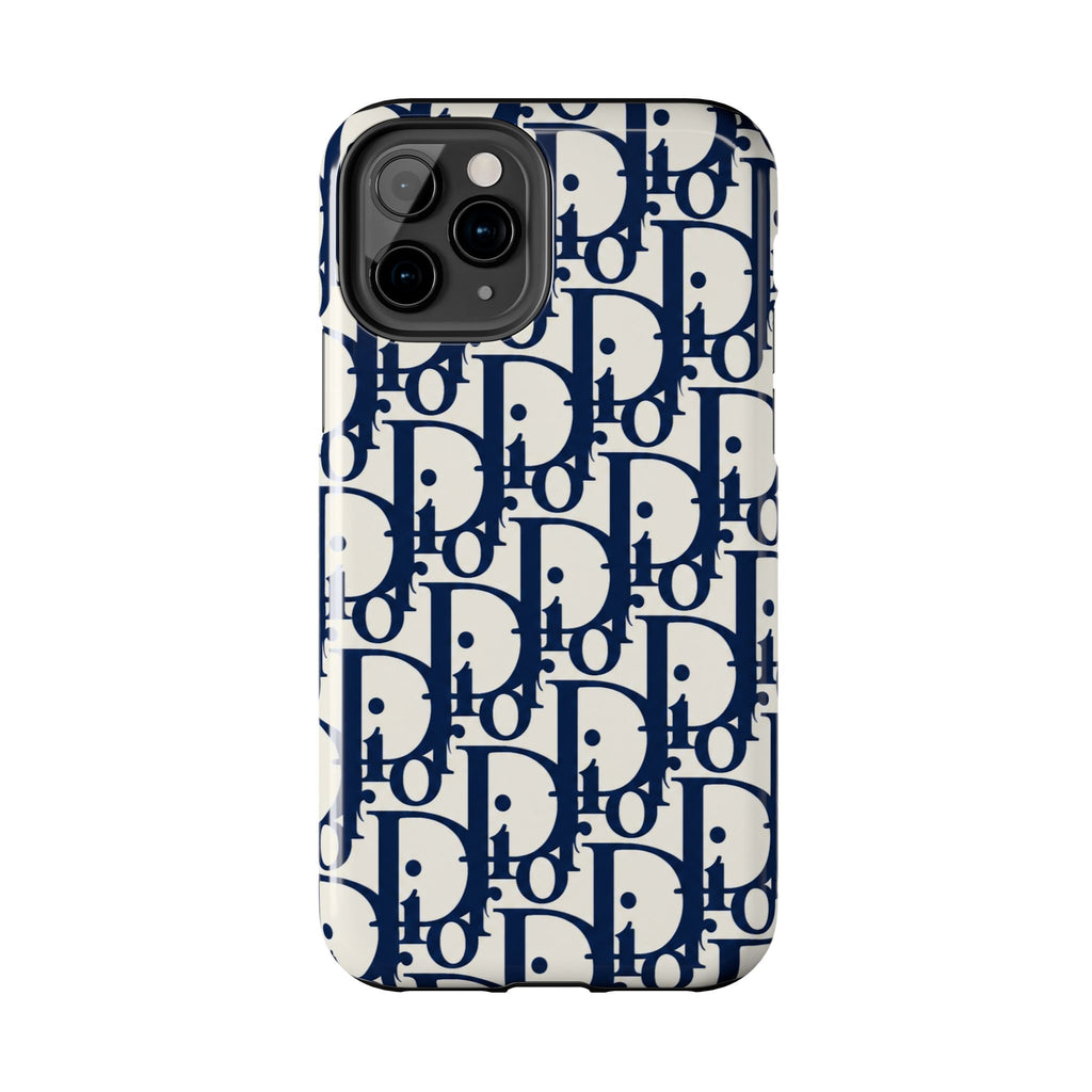 Designer Monogram Tough Phone Case — Navy Repeating 'D' Pattern