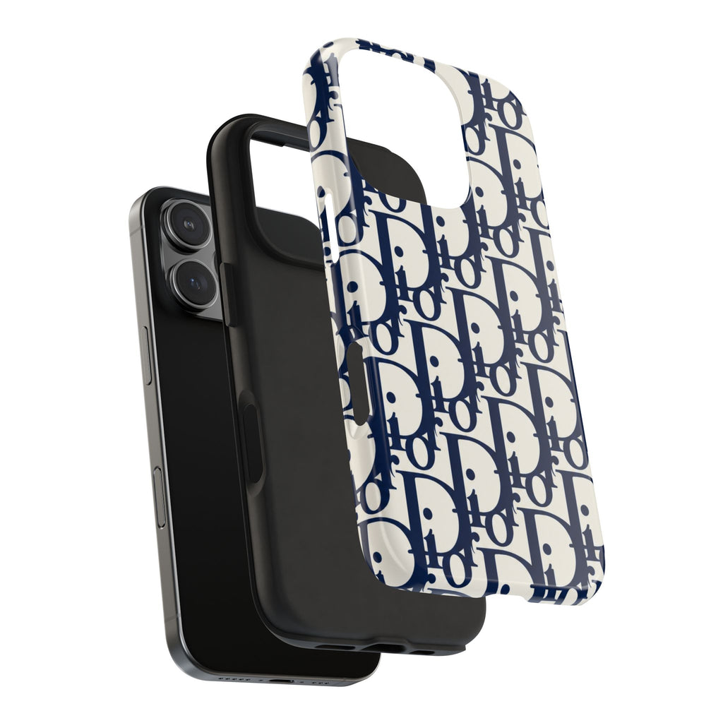 Designer Monogram Tough Phone Case — Navy Repeating 'D' Pattern