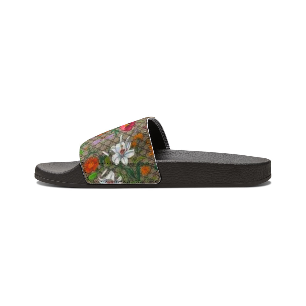 Floral Slide Sandals — Women's Removable-Strap Floral Slides - Italian Luxury Designer Scarf Print