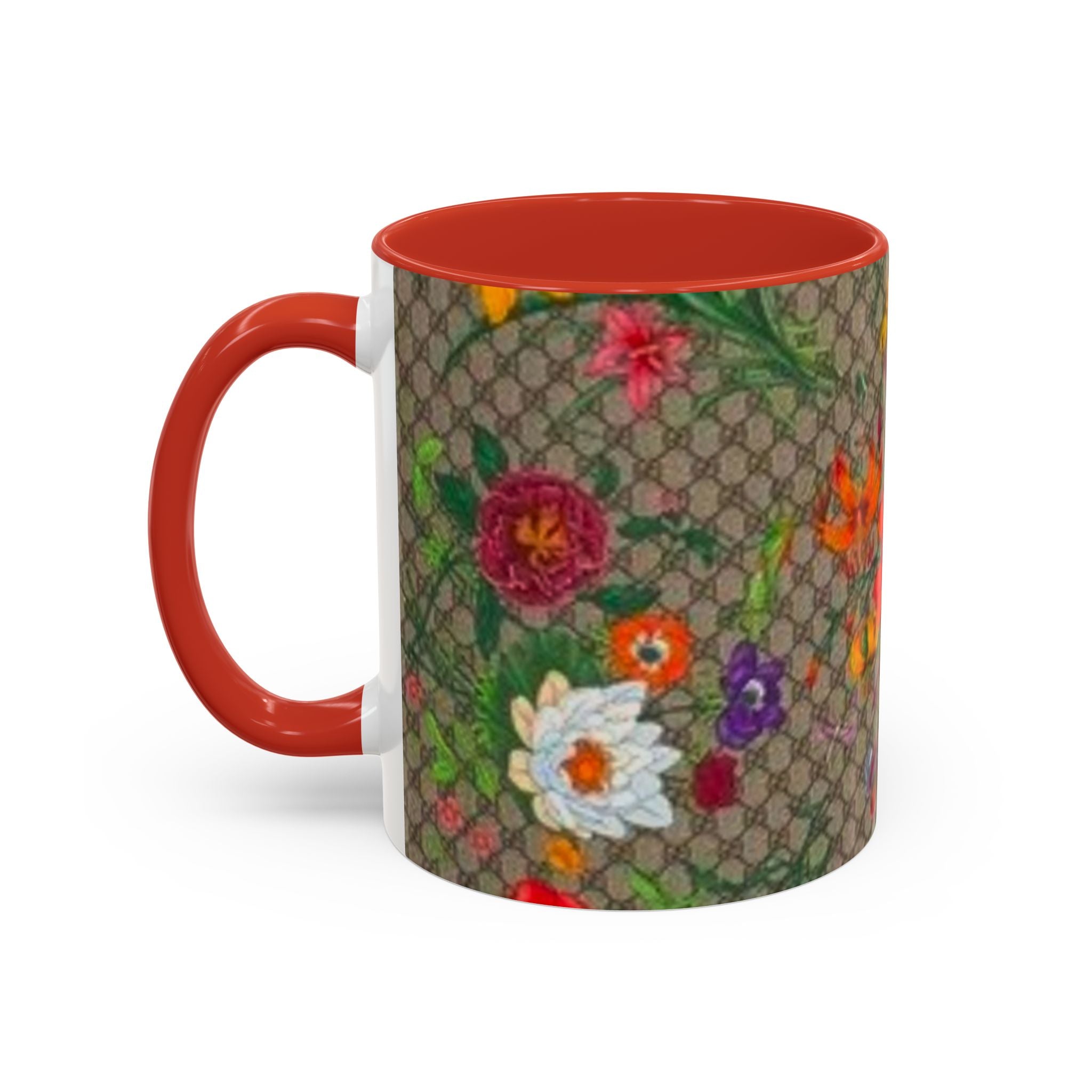 Floral Pattern Coffee Mug — Vintage Garden Accent 11/15oz - Italian Luxury Fashion Designer Scarf Pattern