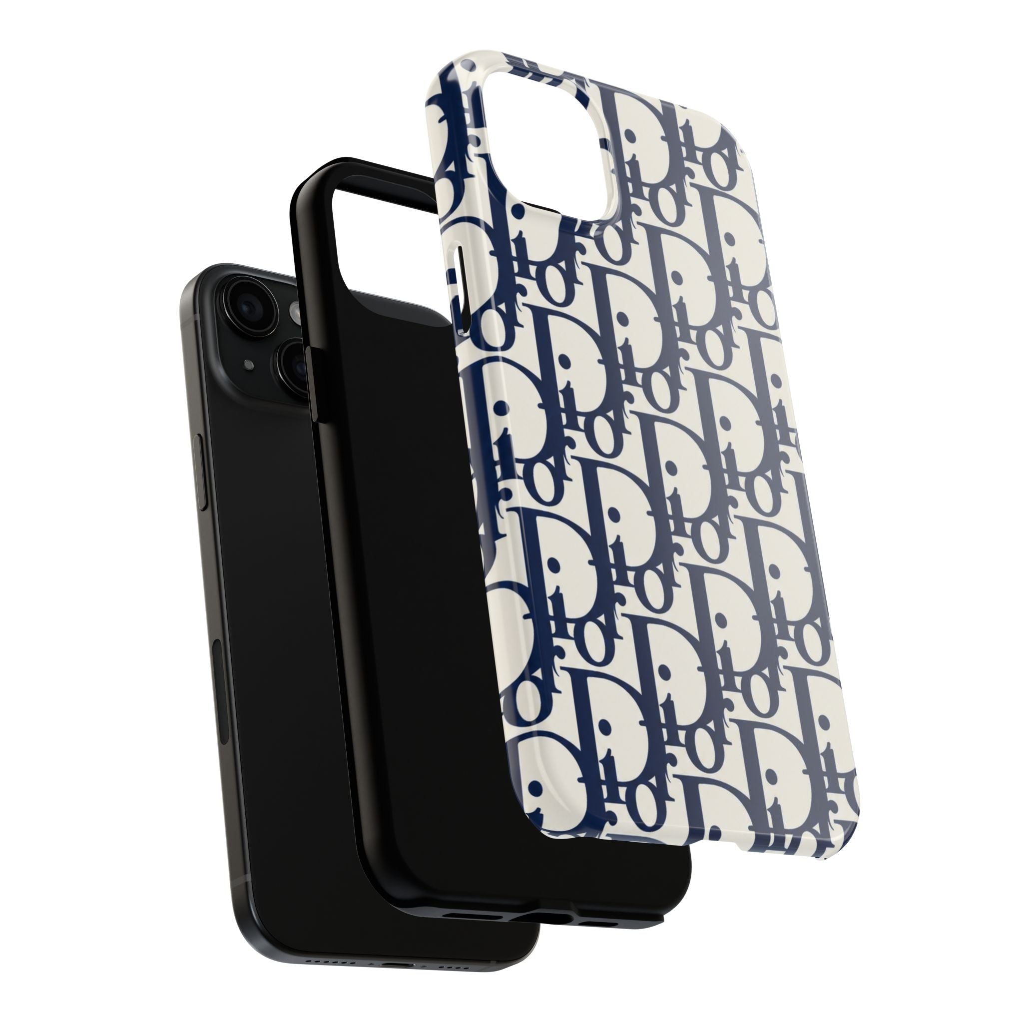 Designer Monogram Tough Phone Case — Navy Repeating 'D' Pattern