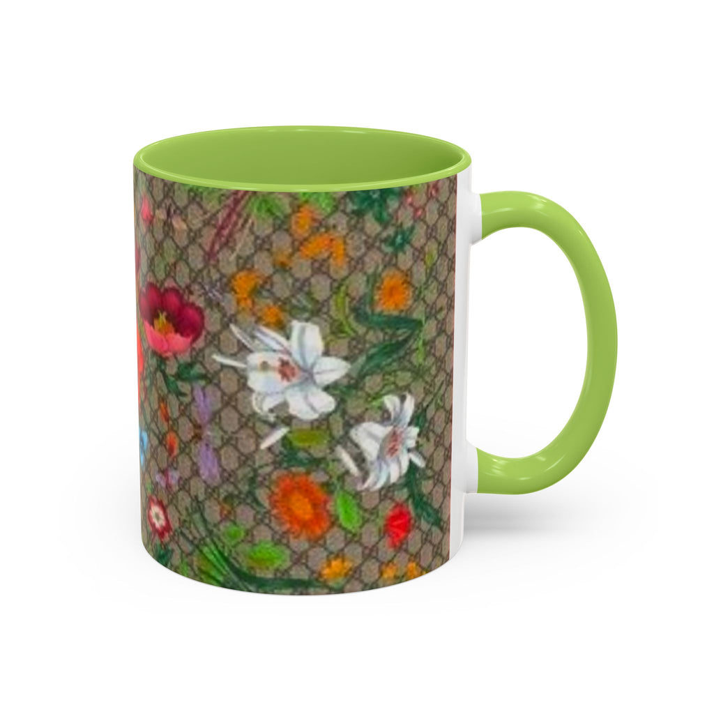 Floral Pattern Coffee Mug — Vintage Garden Accent 11/15oz - Italian Luxury Fashion Designer Scarf Pattern